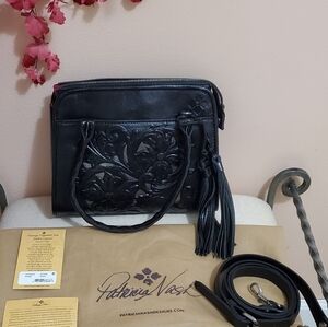 Tooled Cutout Black Satchel By Patricia Nash